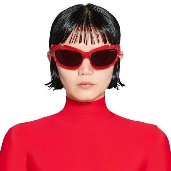 NEW BB0255S 004 BALENCIAGA RED GREY OVAL WOMEN BALENCIAGA SUNGLASSES - Picture 2 of 10